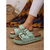 New Spring Summer Women's Plus Size Chunky Sole Birkenstock Style Rivet Metal Buckle Strap Beach Slide Sandals
