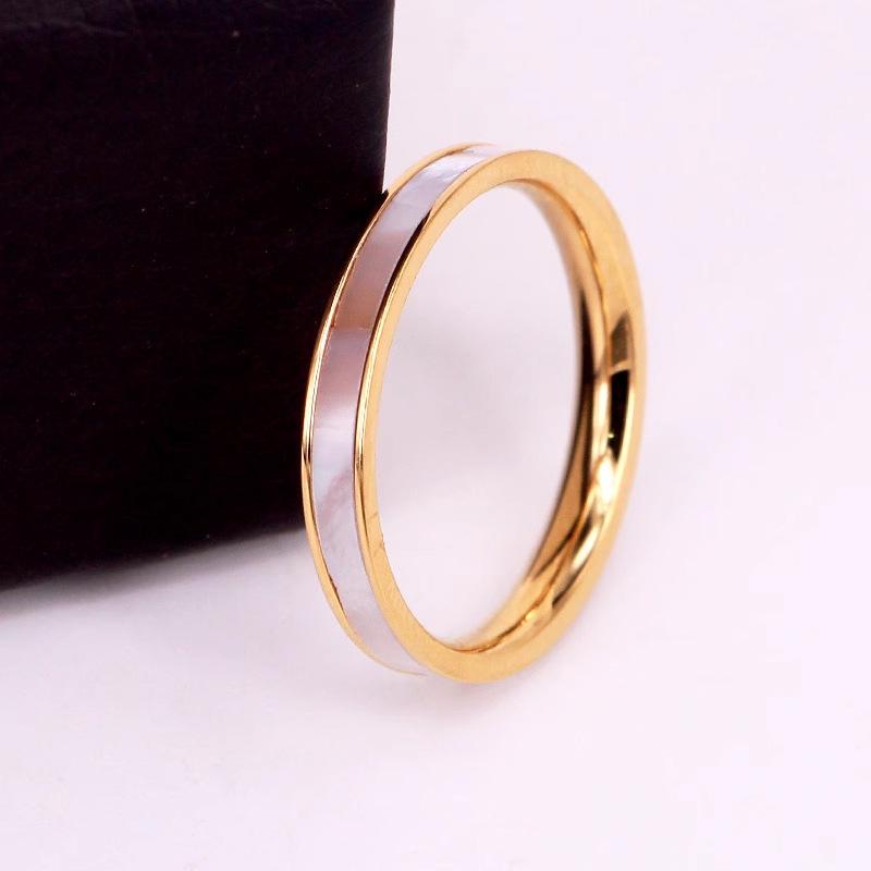 Korean Version of Simple Ins Titanium Steel Ring for Women White Shell Fashion Light Luxury Ring