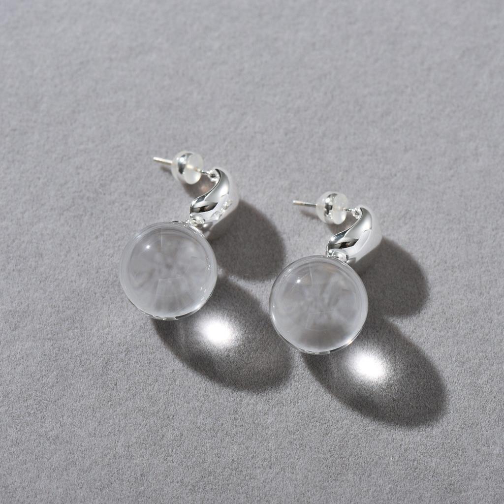 Premium Earrings Transparent Glass Ball Exquisite S925 Silver Needle Stud Earrings Simple Small Fresh Niche Simple Earrings