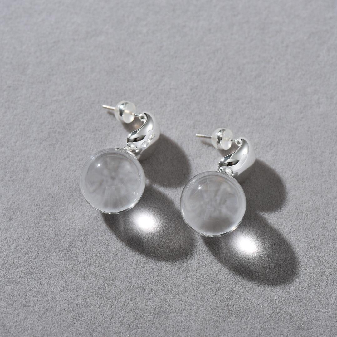 

Premium Earrings Transparent Glass Ball Exquisite S925 Silver Needle Stud Earrings Simple Small Fresh Niche Simple Earrings