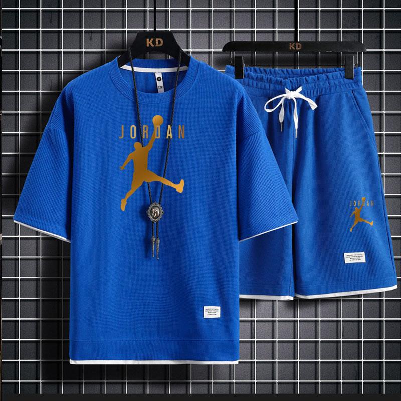 Sommer Utendørs Kortermet Rundhals T-skjorte og Pustende Shorts Todelt Mote Sporty Casual Dress