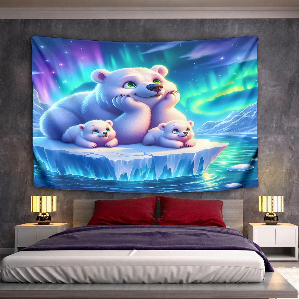 Polar Bears Under Northern Lights Pattern Wall Hanging Tapestry Decorative Tapestry Home Decor for Bedroom and Living Room