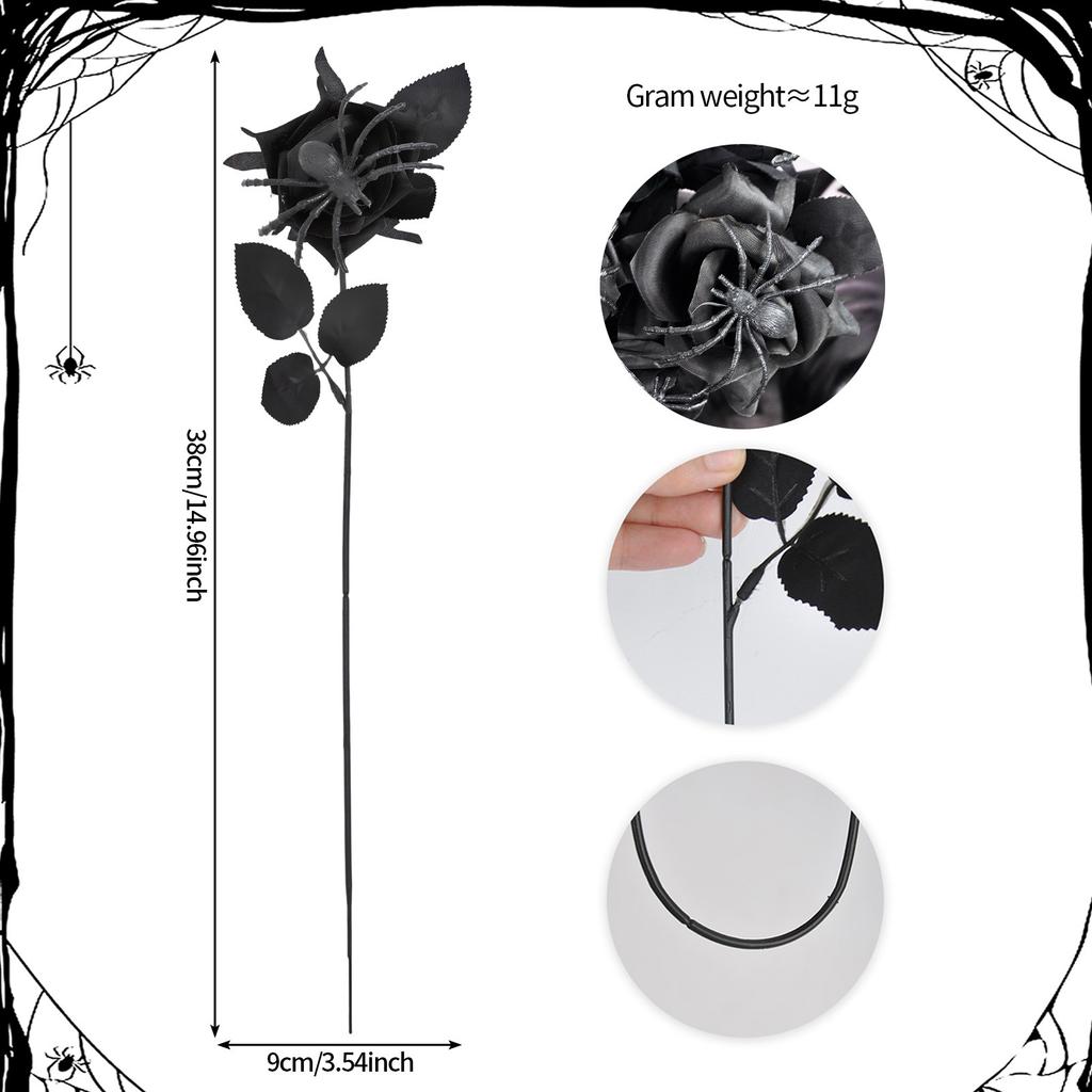1/5Pcs Halloween Flowers  Artificial Rose Realistic Gothic Spider Rose Bouquet Simulation Handmade Fake Flower Halloween Decor