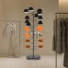 Freestanding Hat Rack, 7-Tier Floor Hat Display Stand Holds 35 Hats, Modern Home Black Steel Organizer W/ 4 Wheels (2 Lockable)