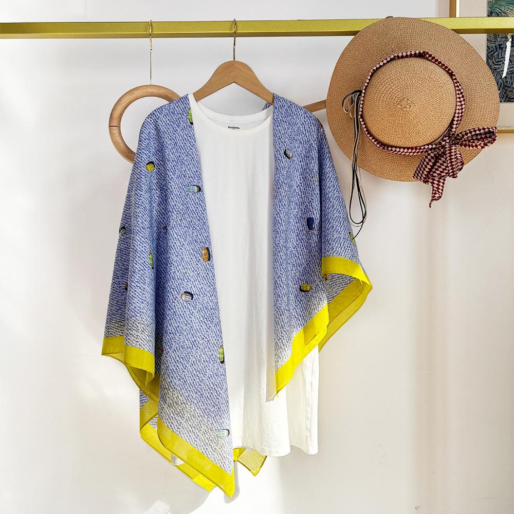 Silk Cotton Silk Scarf Shawl With Sunscreen 105Cm Scarf With Air-Conditioned Room Large Square Scarf Office