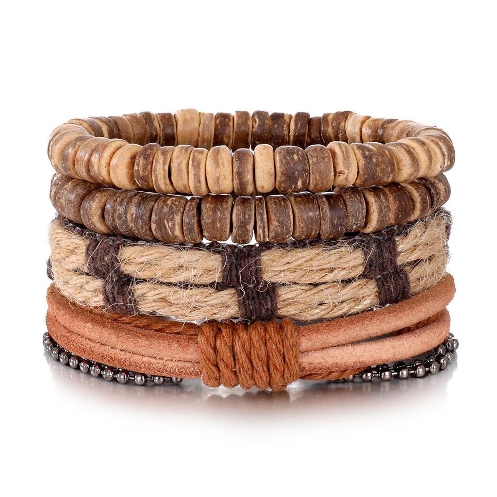European & American Handmade Braided Leather Bracelet Set: Men's Hip Hop Punk Vintage Multi-layer Jewelry