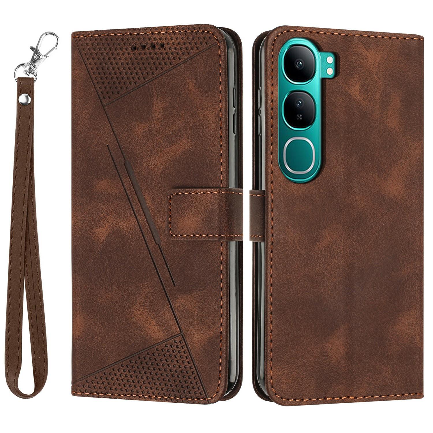 

Leather Case for vivo Y300 5G/V40 Lite (Indonesia) 4G/V40 Lite (Indonesia) 5G/Y200 5G Phone Cover Imprinted Triangle Brown