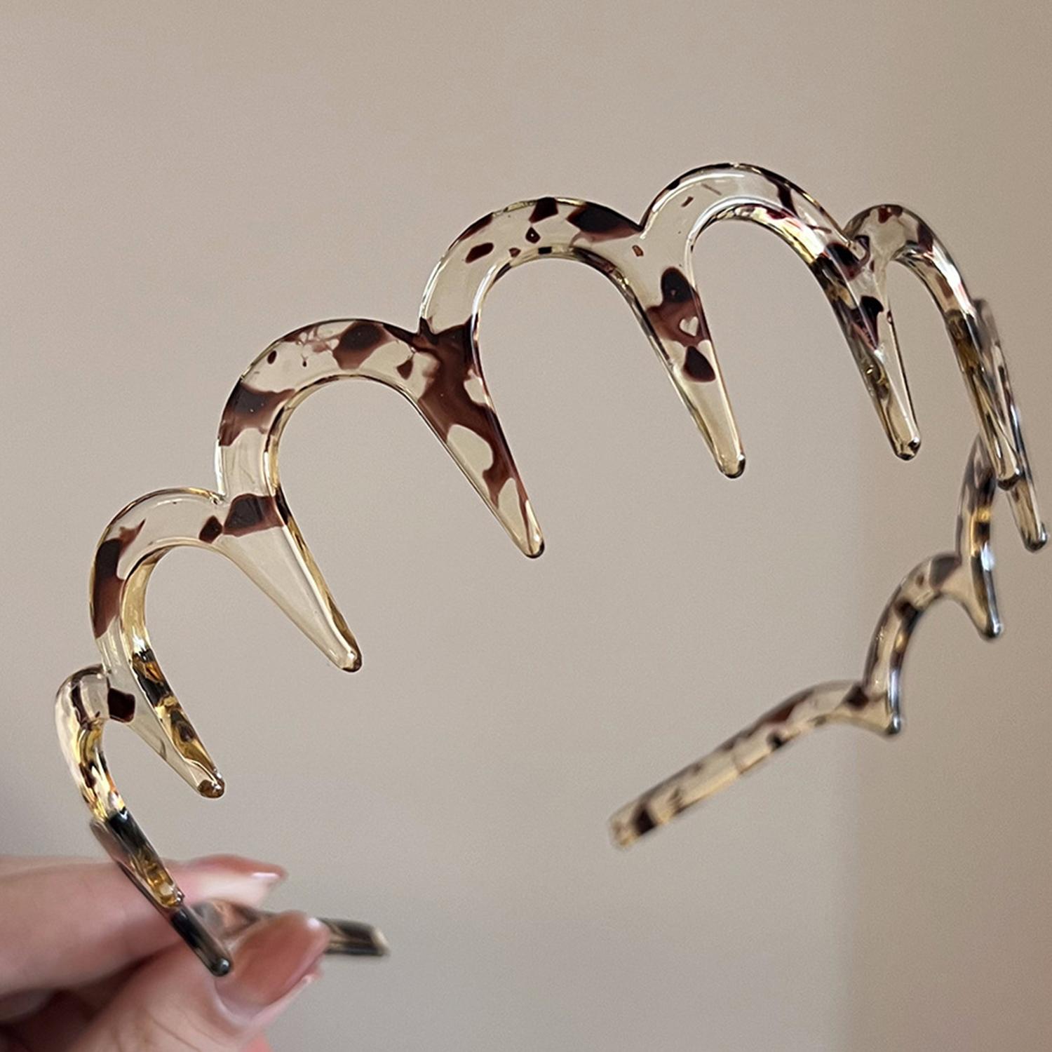 

Прозрачный волнистый ободок с длинными зубьями, противоскользящий пластиковый ободок из смолы с зубьями для женщин, мужчин, аксессуары для умывания лица