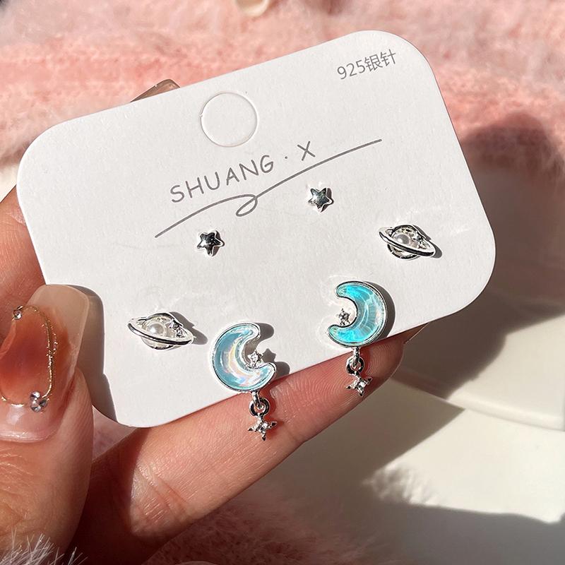 6Pcs/Set Women Colorful  Pentagram Star Moon Butterfly Stud Earring Trendy Punk Sweet Cool Earrings Aesthetic Jewelry