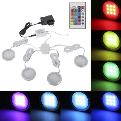 4 RGB-LED-Unterschrankleuchten mit Farbwechsel, schlanke runde Lampe und Fernbedienung