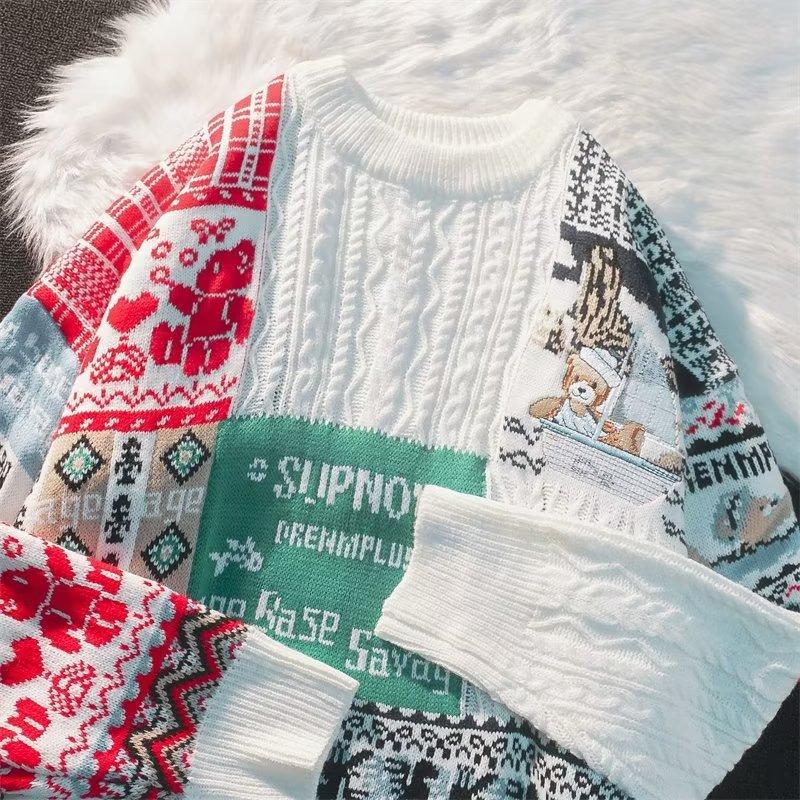 Winter Men Turtleneck Sweaters Christmas Ski Bear Knitted Pullovers Casual Sweaters Male Knitwear Patchwork Pullover Men