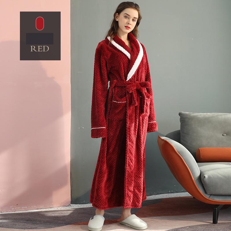 Long Section Thickened Bebe Velvet Couple Robe Female Winter Big Yards Facecloth Bathrobe Fall Fashion Bathrobe Comfortable and Thick Sleepwear Robe