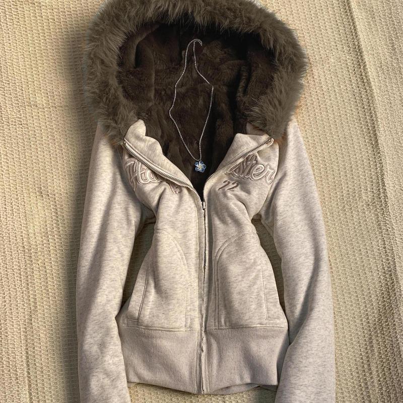 Jackets Women Autumn Winter Embroidery Letter Zipper Outwear Loose Hoodies Y2k Harajuku Grunge Sweatshirts