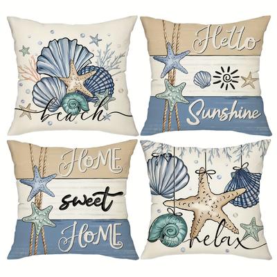 Home Decor Seaside Shells: Hello Sunshine, Home Sweet Home Pattern Cushion Cover Suitable For Sofa Bedroom Car Pillow Cover