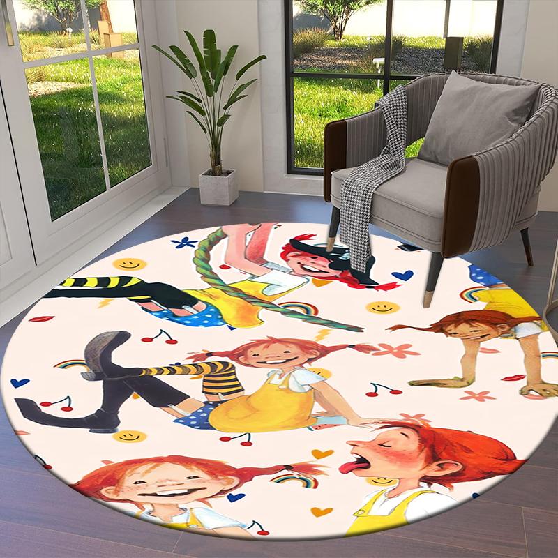 Covor rotund de desen animat Pippi Șoseta Lungă, Covor pentru Living, Dormitor, Canapea, Cameră de Joacă Decor, Covoraș Antiderapant Q0030