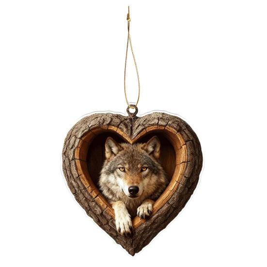 Heart-Shaped Animal Christmas Ornament 2D Flat Acrylic Forest Animal Decoration Woodland Pendant for Xmas Tree Decor Animals Lovers Gift
