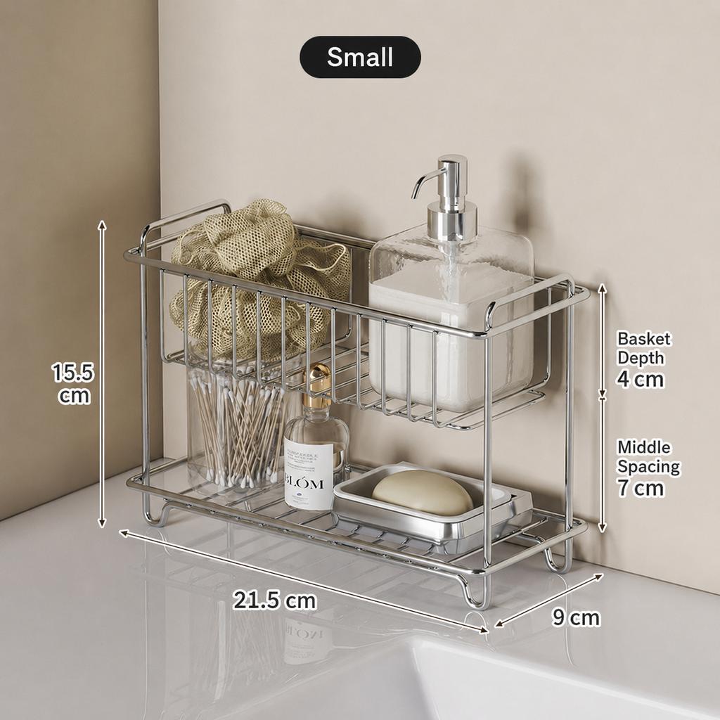 Double Layer Stainless Steel Kitchen Dish Drying Rack Countertop Storage Basket Bathroom Cosmetic Organizer