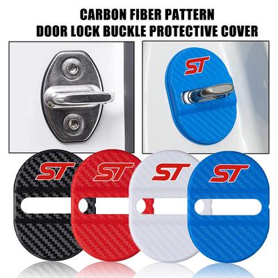 PCKF8 4pcs Car Door Protection Lock Cover Carbon Fiber Patterned For Ford Focus Mk2 Mk3 Mk4 Fiesta Kuga Ghia ST Shelby Ranger