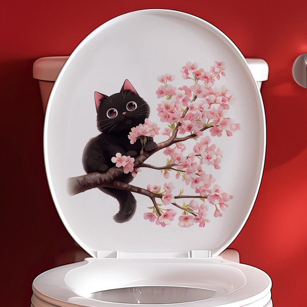 

PVC Black Cat Wall Decal Featuring For CHERRY Blossom Pattern Removable Self Bonding Sticker for Bathroom Decoration China Mainland