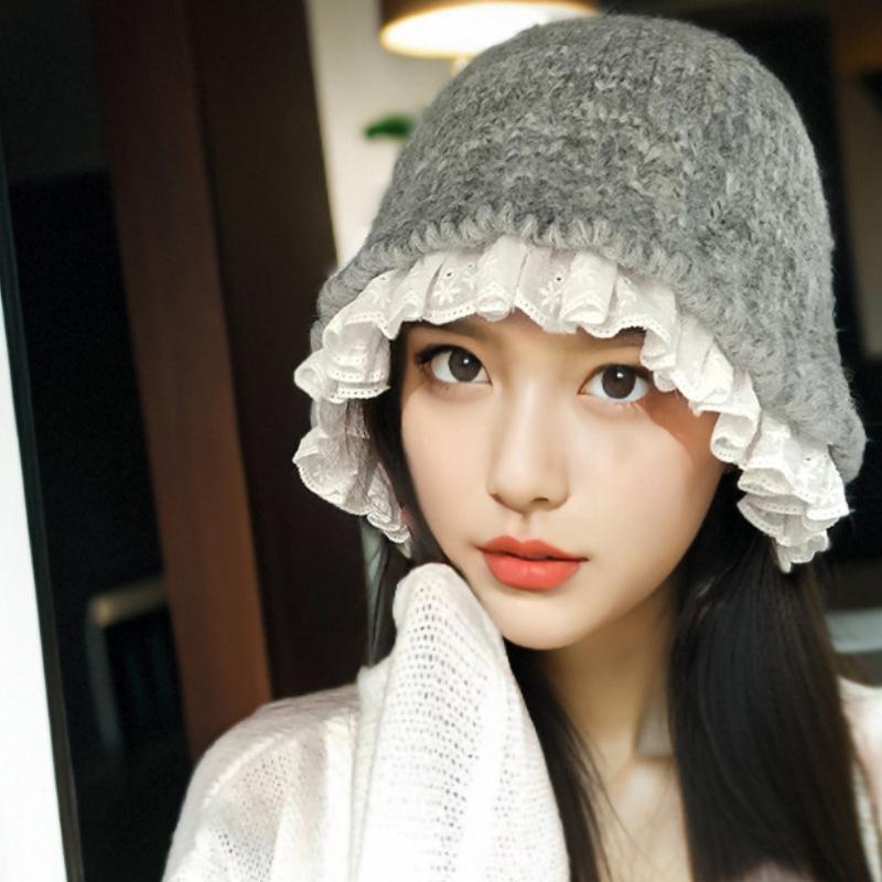 Korean Lazy Style Gray Knitted Hat for Women In Autumn and Winter Wool Fisherman Hat Showing Face Small Warm Basin Hat Autumn and Winter Warm