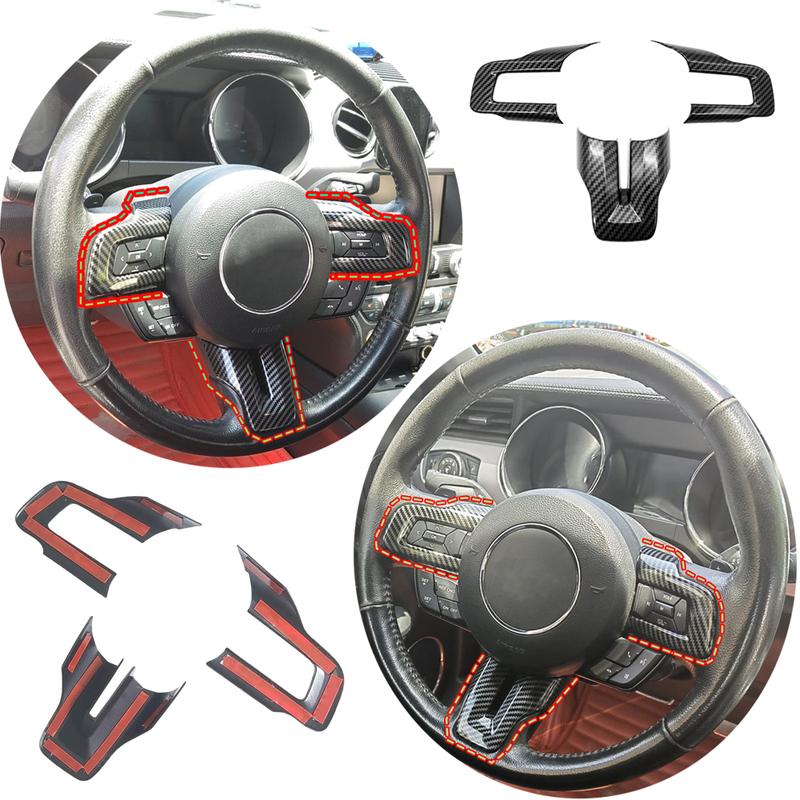 Carbon Fiber Style Steering Wheel Panel Cover Trim Sticker For Ford Mustang 2015- Car Interior Accessories