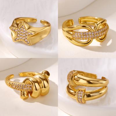 Luxury Star Stainless Steel Rings for Women Golden Anti Fading Ring Aesthetic Finger Wedding Jewelry Vacation Accessories Gifts