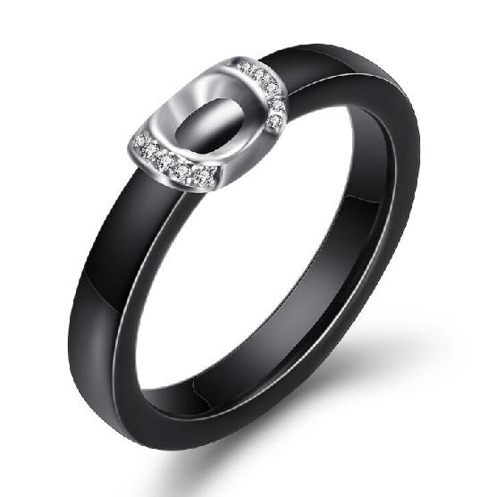 Unique Design White/Black Ceramic Ring With Cubic Zirconia Stone Women Jewelry Engagement Wedding Band Gifts For Women