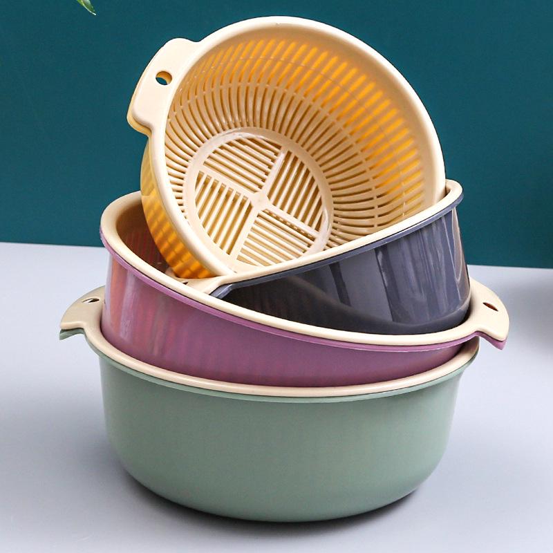 Double-Layer Round Vegetable & Rice Wash Basin Colander Basket
