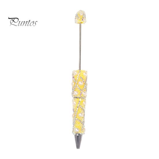 Rhinestone Bling Pens DIY Beadable Pen, Rhinestones And Faux Pearls Beaded Office Desk Accessories Black Ink Ballpoint Pen for School Supplies