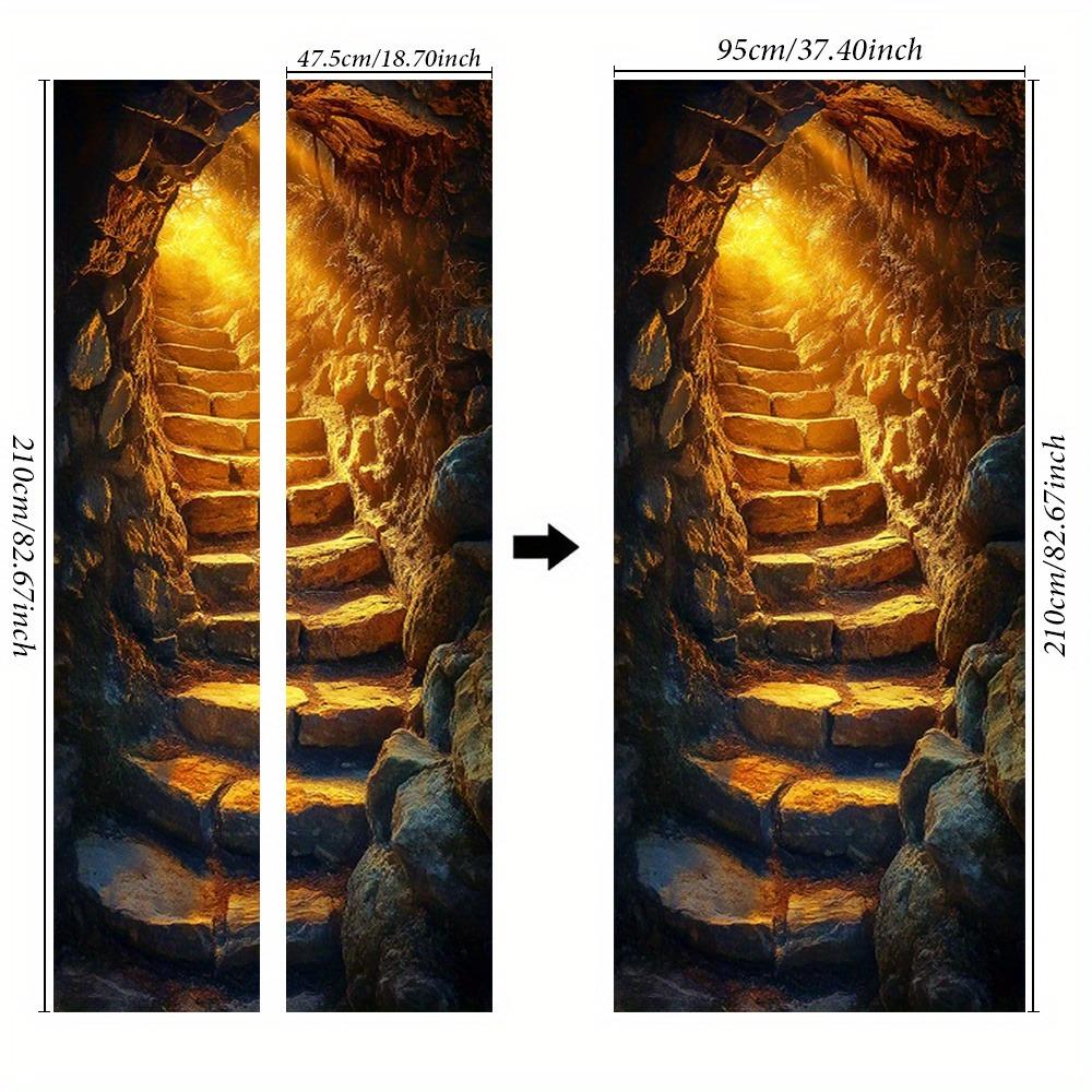 Cave scenery door stickers, suitable for bedrooms, living rooms, and bathrooms; natural landscape wall stickers.