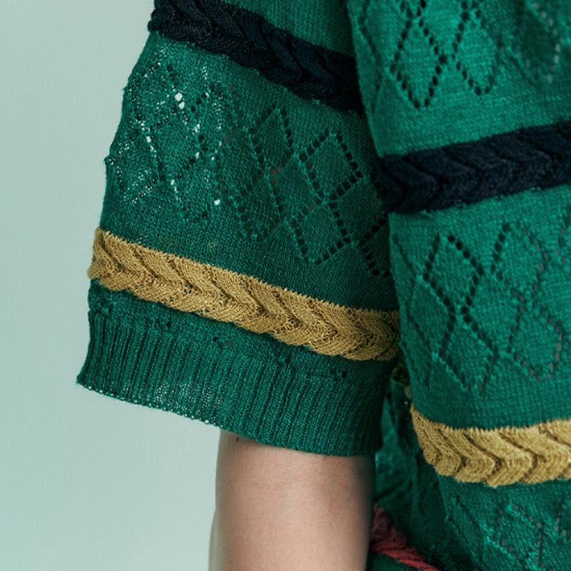 MAXZA Renkli Çizgili Delikli Kısa Kollu Hırka Ze06qd500na