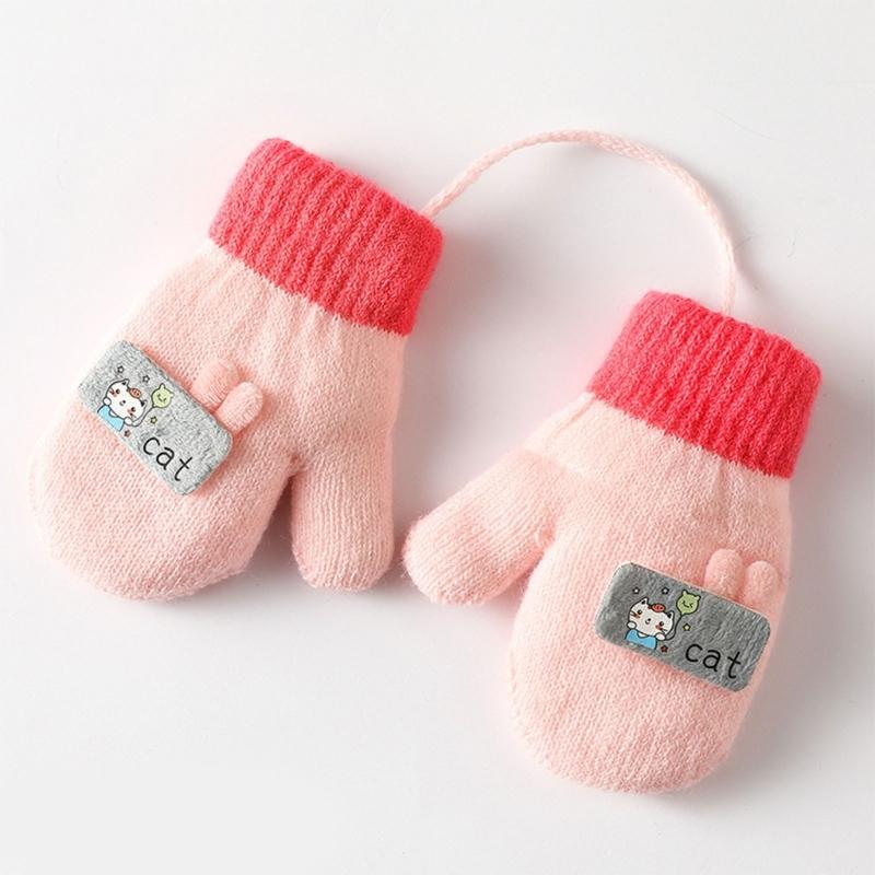 Children Gloves in Autumn and Winter Double-layer Plus Velvet Thickening Warm Cute Gloves for 0-3 Years Old Toddlers