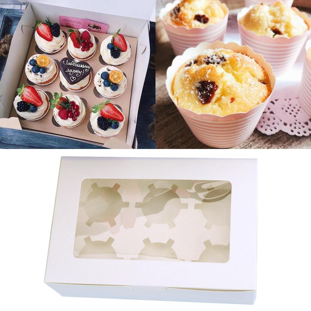 10Pcs Cupcake Boxes Cake Boxes with Clear Window 2/4/6 Holes Muffin Boxes for Holidays Weddings Birthdays Party Favors