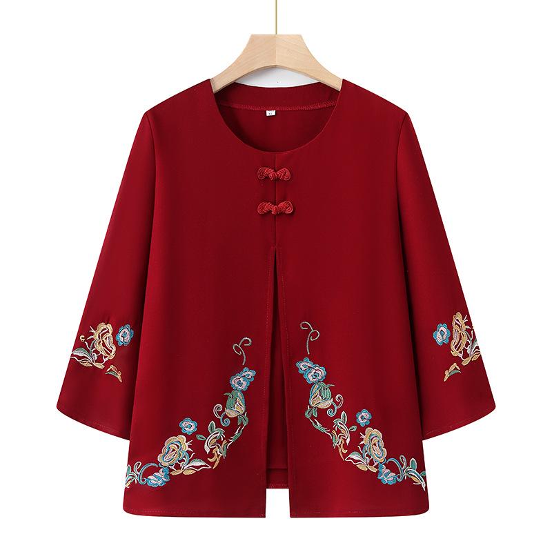 

2026 New Style Summer Tops for Middle-Aged and Elderly Women – Fake Two-Piece 3/4 Sleeve T-Shirts 2XL (110-125 lbs)
