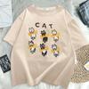 Summer Short Sleeved Tshirt New Korean Ins Retro Cartoon Cat Print Loose Pullover Top