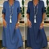 Women's Fashion Spring Autumn Solid Color Print 1/2 Sleeve POLO Neck High Waist Casual Cowboy Dresses