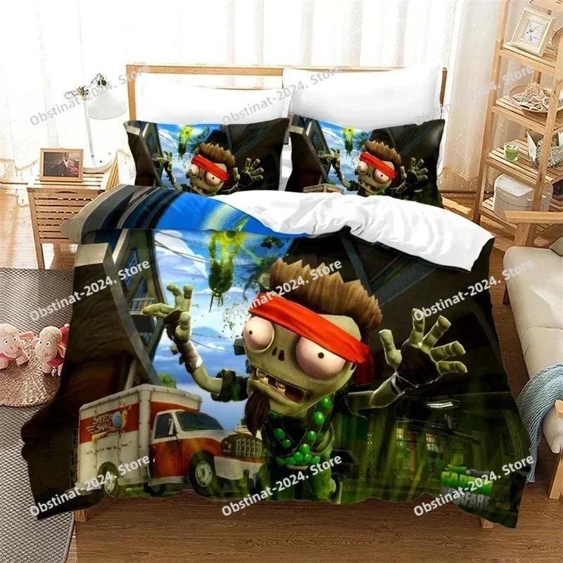 Populární hry Vzor Ložní souprava 3d Rostlina Zombie Kreslený Povlak na přikrývku S povlakem na polštář Jednolůžko Dvojlůžko Queen King Lůžkoviny