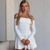 European and American women's clothing skirts one-word collar autumn and winter high-end sense slim-fitting hip-wrapped long-sleeved dress
