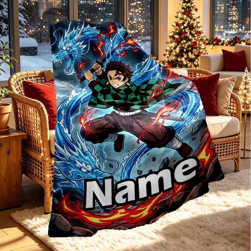 Custom Name Personalized Demon Slayer Print Blanket, Home Decor, Bedroom, Sofa, Camping, Couch, Gifts for Birthday Christmas