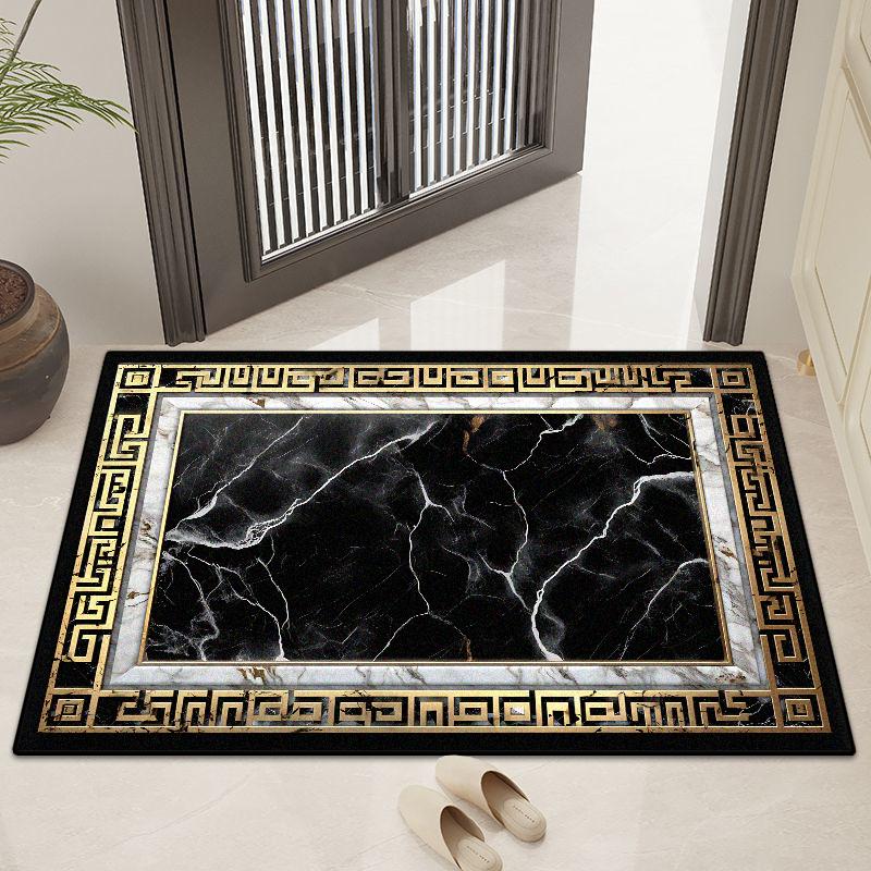 Moderner Marmorstil Heimdeko Luxus Großer Teppich Wohnzimmer Goldene Bordüre Rutschfest Esszimmerteppich Waschbare Fußmatte Eingangstür