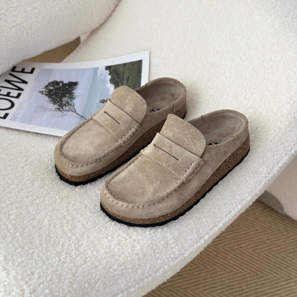Vintage Thi Bot Cork Sole Women Shoes Leather Slippers Outdoor Casual Shoes Woman Mules Flat Heel Footwear Shoes for Women