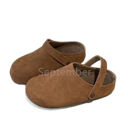 Soft leather version~ Two-wearing bag head and half slippers women's 2025 new niche round head to increase the height of lazy people to work Boken s