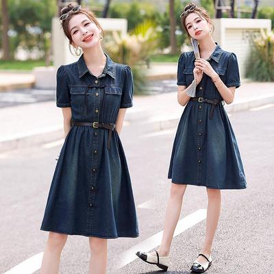 Rochie de vară 2024 din denim, croială slim, cu mânecă scurtă și nasturi în stil chinezesc