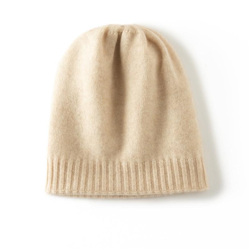 Double-Layer Warm Cashmere Beanie Hat Men Women Thick Knitted Cable Winter Cap Solid Color
