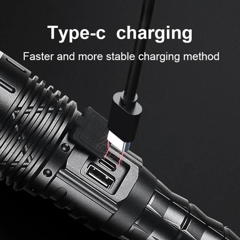 Super High Power LED Flashlight Ultra Power Outdoor Rechargeable Hand Torch 5 Mode Type-C Charging  Lighting 2000m