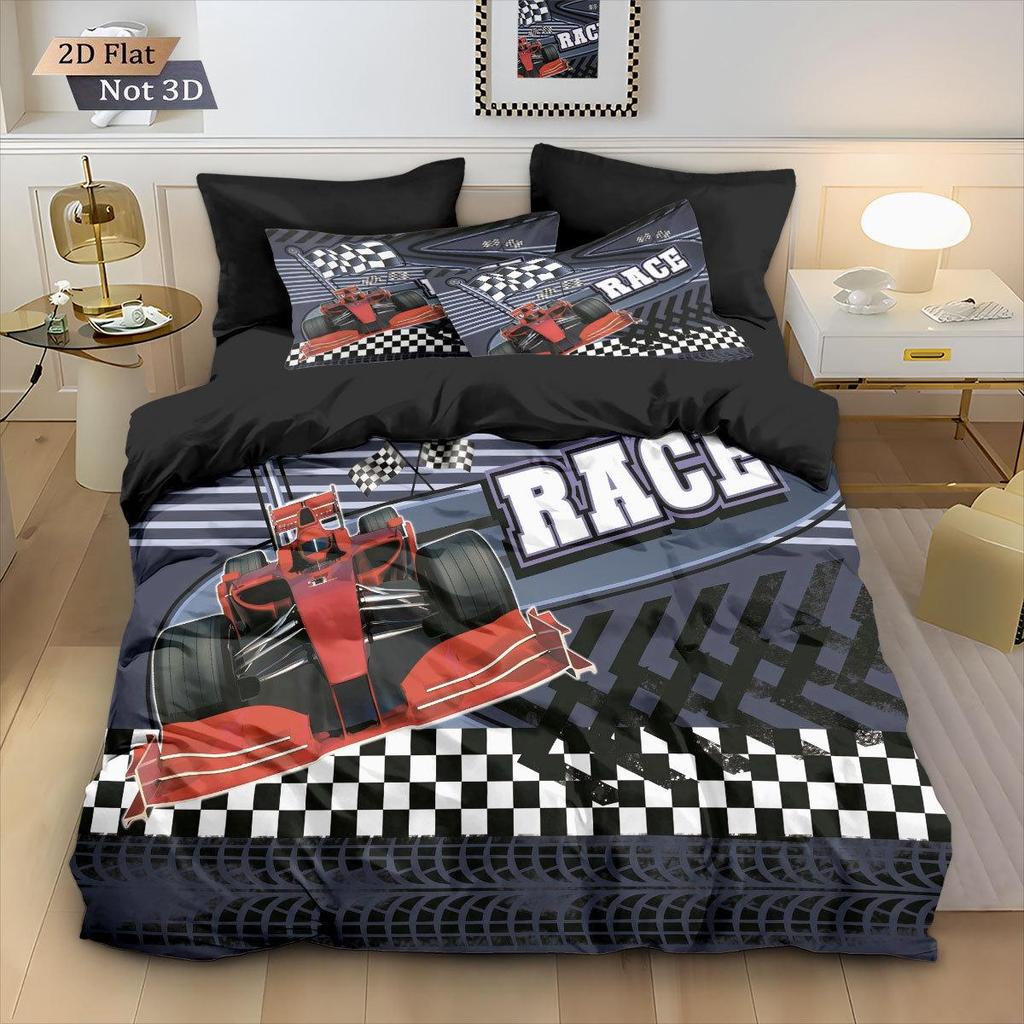 Racing Sports Car Print Bedding Set: Customizable Three-Piece with Pillowcase