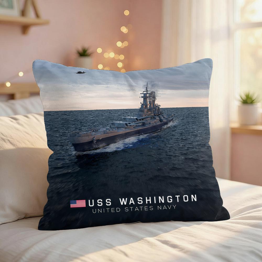 World War II Ships Cool Cushion Cover Silky Short Plush Invisible Zipper Dustproof Sofa Pillow Case For Home Decor