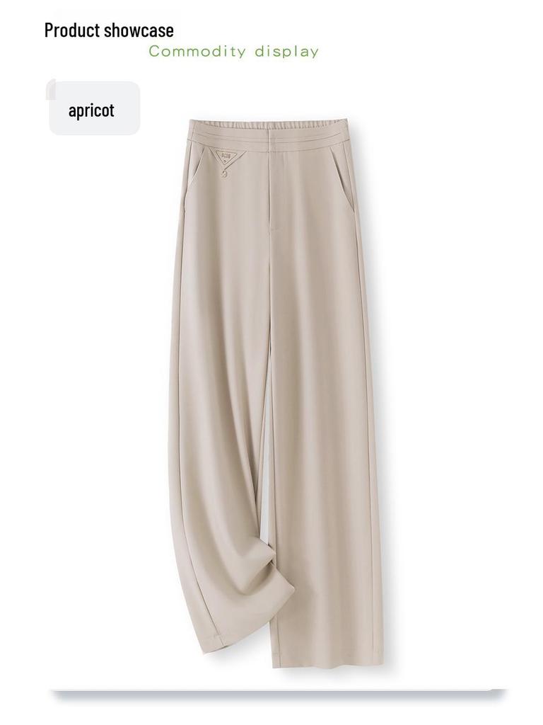 2025 Spring Women's High-End Wide-Leg Black Drape Pants - Casual High-Waisted Straight-Leg for Spring & Autumn