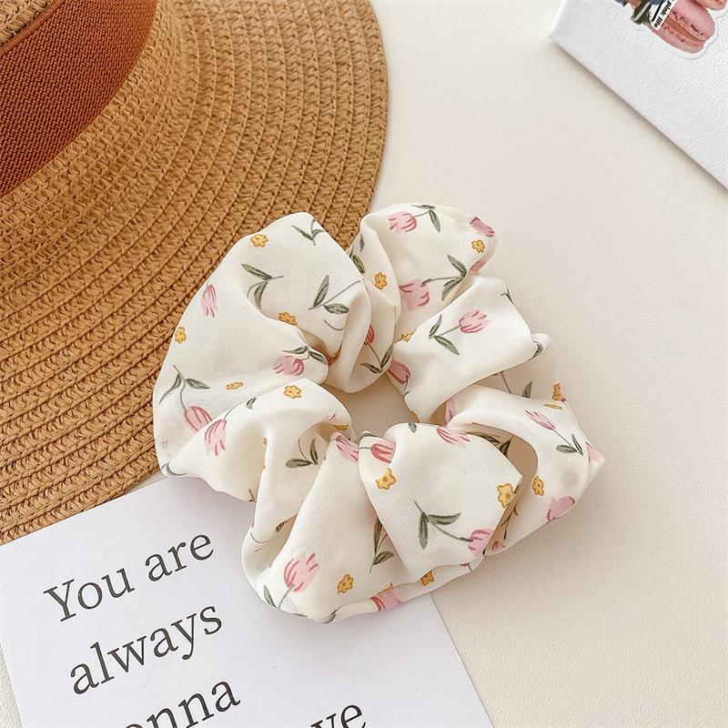 Gentle Sweet Women Floral Hair Ties Scrunchies Tulip Rose Flower Hair Rope Summer Ponytail Holder Rubber Band Hair Accessories