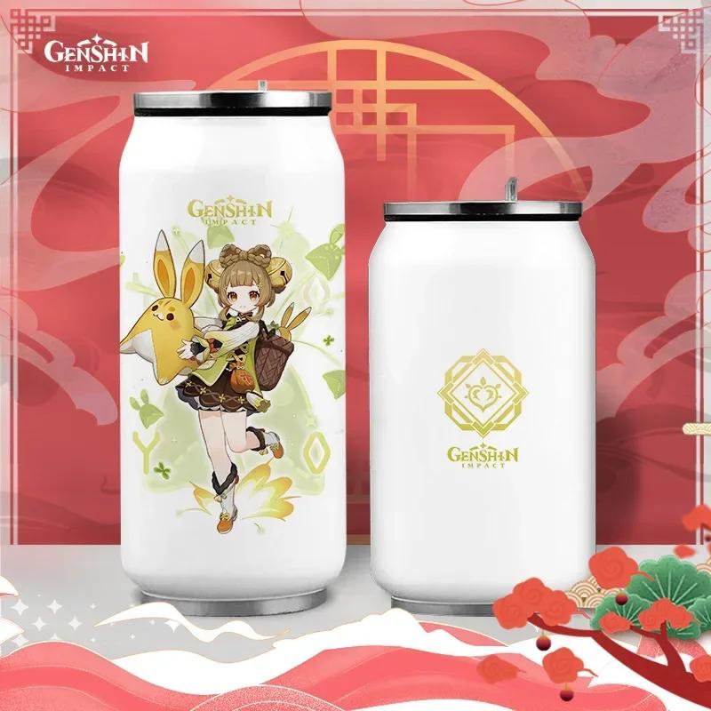 Anime Genshin Impact Thermos Bottle Stainless Steel Coffee Mup Zhongli Klee Portable Water Cup Drinking Bottle Thermos Flask